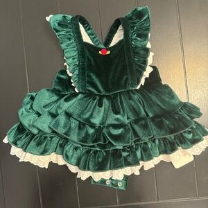 Bums & Roses Emerald Velvet Tiered Dress